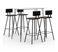 Runheo Set da bar da 5 pezzi, bianco, tavolo da bar con piano in MDF, 120 x 60 x 105 cm, 4 sgabelli da bar in legno massiccio riciclato e acciaio verniciato a polvere, comoda altezza di seduta