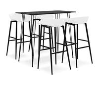 Runheo Set da bar da 5 pezzi, nero e bianco, con piano in MDF, telaio in metallo, sgabello da bar in polipropilene verniciato a polvere, ergonomico, schienale basso, moderno, per bar, giardino, sala