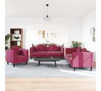 Runheo Set di 3 divani con cuscino, in velluto rosso vinaccia, comoda imbottitura, set di mobili da soggiorno, divano moderno per il relax, struttura durevole