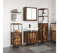 Runheo Set di mobili da bagno da 3 pezzi, in rovere affumicato, nero, con mobiletto sottolavabo sospeso e autoportante, armadio a specchio con porta, spazio per il bagno degli ospiti, WC, salvaspazio
