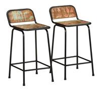 Runheo Sgabelli da bar, 2 pezzi, 46 x 35,5 x 80 cm, in legno massiccio anticato con gambe in metallo, schienale, poggiapiedi, seduta stabile per cucina, bar, sala da pranzo, banco, gastronomia, sala