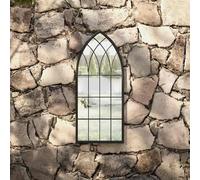 Runheo Specchio da giardino nero in ferro, 70 x 30 cm, con effetto ruggine, specchio da parete resistente alle intemperie, per giardino, esterno, decorazione e riflesso della luce, foro preforato per