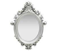 Runheo Specchio da parete in stile castello argento con cornice ovale 56 x 76 cm in legno e poliuretano, con ganci di fissaggio, per camera da letto, bagno e corridoio, design classico, cornice