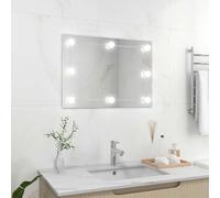 Runheo Specchio da Parete Senza Cornice con Illuminazione a LED, Vetro Rettangolare 70x50cm, 8 Lampadine LED, Porta USB, Bianco Caldo e Bianco Freddo, per Camera da Letto Soggiorno Bagno Corridoio
