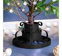 Runheo Supporto per albero di Natale in metallo, nero, 29 x 29 x 15,5 cm, con serbatoio dell'acqua da 0,9 l, stabile supporto per albero di Natale fino a 2,1 m, antiribaltamento con tecnologia a corda