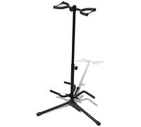 Runheo Supporto per chitarra doppio regolabile, in acciaio, pieghevole, per due chitarre, altezza da 66 a 80 cm, con cuscinetti in schiuma e tappi terminali antiscivolo per riporre e trasportare