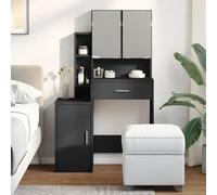 Runheo Tavolo da toeletta con armadio, nero, 80 x 35 x 132 cm, in legno con specchio, comò e cassetto, molto spazio per camera da letto, bagno, trucco e styling