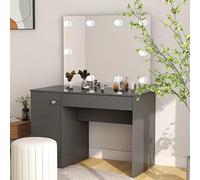 Runheo Tavolo da toeletta con illuminazione a LED, in MDF grigio, 110 x 55 x 145 cm, comò per trucco con specchio, cassetto, porta USB, per camera da letto e bagno