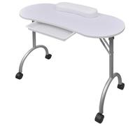 Runheo Tavolo Manicure Pieghevole con Ruote Bianco Set Manicure per Casa e Viaggio con Cuscino per Polsi Cassetto Estensibile Borsa per il Trasporto 90x37x68cm Portata 30kg