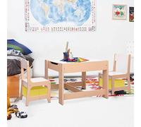 Runheo Tavolo per bambini con 2 sedie, in MDF, set di mobili per la cameretta dei bambini, con lavagna bianca rimovibile e lavagnetta da 62 x 62 x 48 cm, versatile accessorio per la cameretta dei