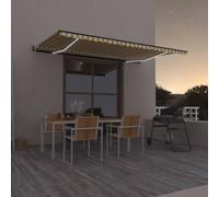 Runheo Tenda da sole automatica con illuminazione a LED e sensore del vento, 500 x 300 cm, colore giallo e bianco, telaio in alluminio verniciato a polvere, resistente ai raggi UV e all'acqua
