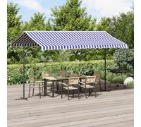 Runheo Tenda da sole autoportante, blu e bianco, 400 x 300 cm, tessuto e acciaio, resistente ai raggi UV, impermeabile, con palo pieghevole e manovella, protezione solare per giardino, balcone