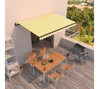 Runheo Tenda da sole retrattile automatica, 400 x 350 cm, colore giallo e bianco, con telaio in alluminio verniciato a polvere, resistente ai raggi UV, impermeabile, per giardino, balcone, come