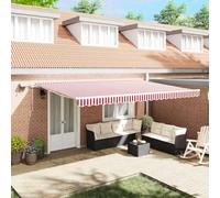 Runheo Tenda da sole retrattile rossa e bianca, 500 x 300 cm, tessuto e acciaio, resistente alle intemperie, protezione solare per giardino, balcone, con striscia LED, manovella manuale, ombra e