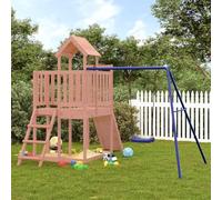 Runheo Torre da gioco in legno massiccio Douglas con piattaforma da 90 cm, parete da arrampicata con corda scala e altalena singola, set per giardino, parco giochi, non adatto per il movimento