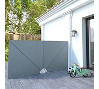 Runheo Ventaglio laterale pieghevole per terrazza, grigio, 300 x 150 cm, in poliestere idrorepellente, con telaio in acciaio verniciato a polvere, pieghevole con supporto da parete, per balcone