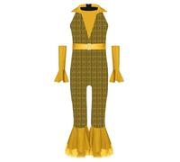 Runhomal 70 's 80' S Colorato Stampato Discoteca Vestito Bambino Ragazza Abiti Di Halloween Pantaloni Svasati Senza Maniche Risvolto Costume Scena Carnevale Natale 5-16 Anni Oro 5-6 anni