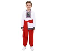 Runhomal Abbigliamento per bambini Tradizionale Russo Costume Tradizione Russa per Ragazzi Carnevale Serata Vassoio Vacanze Set Danza Folk, Bianco/rosso, 5-6 Anni