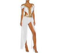Runhomal Abito Uniforme Toge Greco Rave Outfits Costume Principessa Araba Donna Spettacolo Festival Musicale Danza Concorso Belly Dance Bianco S