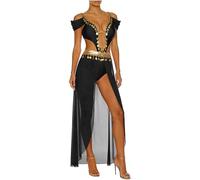 Runhomal Abito Uniforme Toge Greco Rave Outfits Costume Principessa Araba Donna Spettacolo Festival Musicale Danza Concorso Belly Dance Nero XXL