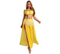 Runhomal Adulto Belly Dance Costume Donna 2 Pezzi Set Costume Da Danza Della Pancia Per Le Donne Halloween Party Festival Di Musica Giallo M