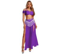 Runhomal Adulto Belly Dance Costume Donna 2 Pezzi Set Costume Da Danza Della Pancia Per Le Donne Halloween Party Festival Musicale Viola M