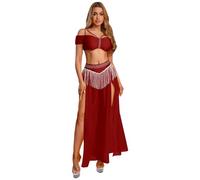 Runhomal Adulto Belly Dance Costume Donna 2 Pezzi Set Costume Da Danza Della Pancia Per Le Donne Halloween Party Festival Di Musica Rosso L