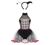 Runhomal Bambina Costume Clown Harlecchino Tutu Vestito Danza Paillettes Costume Arlecchino Halloween Carnevale 5-16 Anni Nero Bianco 7-8 anni
