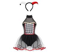 Runhomal Bambina Costume da Clown Harlecchino Tutu Vestito da Danza Paillettes Costume Arlecchino Halloween Carnevale 5-16 anni Rosso Bianco 7-8 anni