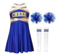 Runhomal Bambini Ragazze Uniforme di Pom-Pom Girl Costume Pompom Girl Cheerleadering Halloween Carnevale Party Cosplay 5-16 Anni Blu Blu Blu 9-10 anni