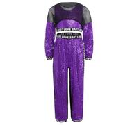 Runhomal Bambini Vestiti Da Danza Hip Hop In 3 Pezzi Per Ragazze Competizione Ginnastica Abbigliamento Per La Squadra Di Danza Della Scuola, viola., 15-16 anni