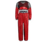 Runhomal Bambini Vestiti Da Danza Hip Hop In 3 Pezzi Per Ragazze Competizione Ginnastica Abbigliamento Per La Squadra Di Danza Della Scuola, rosso, 13-14 Anni