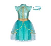 Runhomal Bambino Principessa Araba Justaucrops Vestito Paillettes Pietre Preziose Intarsiate Halloween Gioco Di Ruolo Festa Di Compleanno 4-14 Anni Azzurro cielo 11-12 anni