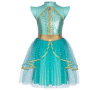 Runhomal Bambino Ragazza Vestito Principessa Arabo Abito Pompon In Pizzo Bordo Oro Con Diamanti Paillettes Brillanti Cerniera Invisibile Verde chiaro 11-12 anni