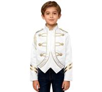 Runhomal Camicetta Manica Lunga Colore Clash Uniforme Guardiano D'Onore Bambino Bambini Giacca Orchestra Militare Festa Carnevale 5-16 Anni, bianco, 7-8 anni