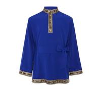 Runhomal Camicia popolare Tradizionale Russo Vintage Bordo Chiusura A Pressione E Zip Invisibile Frontale Cintura Bow Ragazzi Ragazze Giochi Ruolo Blu reale 13-14 anni