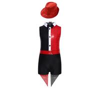 Runhomal Cirque Magicien Styling Suit Bambino Ragazza Set 2 Pezzi Paillettes Brillanti Justaucrops Tuta Bowknot + Cappello Halloween 6-16 anni Rosso 13-14 anni