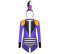 Runhomal Cirque Magicien Styling Suit Ragazza Set 4 pezzi Brillante Franges Justaucrops Tuta + Serra testa in piume magica Halloween 6-16 anni viola 13-14 anni