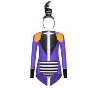 Runhomal Cirque Magicien Styling Suit Ragazza Set 4 pezzi Brillante Franges Justaucrops Tuta + Serra testa in piuma magica Halloween 6-16 anni viola nero 5-6 anni