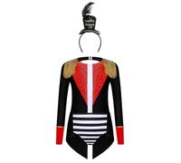 Runhomal Cirque Magicien Styling Suit Ragazza Set 4 Pezzi Brillanti Franges Justaucrops Tuta + Serra Testa in Piume Magico Halloween 6-16 anni Nero 5-6 anni