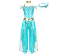 Runhomal Costume Arabo Indiano Orientale Bambina Adolescente Tuta Belly Dance Costume Halloween Cosplay Carnevale Party Azzurro 11-12 anni