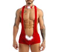 Runhomal Costume da Babbo Natale da uomo, sexy, perizoma natalizio, set intimo, da uomo, taglia M, XXL, Tipo C Rosso, L