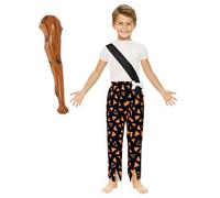 Runhomal Costume Da Uomo Primitivo Ragazzo Ragazza Costume Storico Dell'età Di Pietra Costume Da Caveman Per Bambini Con Barra Gonfiabile 3-16 Anni Nero 7-8 anni