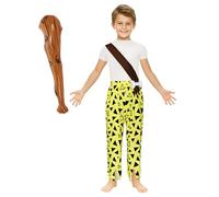 Runhomal Costume Da Uomo Primitivo Ragazzo Ragazza Costume Storico Dell'età Di Pietra Costume Da Caveman Per Bambini Con Barra Gonfiabile 3-16 Anni Giallo 13-14 anni