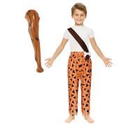 Runhomal Costume Da Uomo Primitivo Ragazzo Ragazza Costume Storico Dell'età Di Pietra Costume Da Caveman Per Bambini Con Barra Gonfiabile 3-16 Anni Arancione 13-14 anni