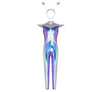 Runhomal Costume extra terrestre da ragazza, tuta aliena, con cerchi, Cosplay Halloween Carnevale Body Alien Bambino 6-16 anni Blu Argento 13-14 anni