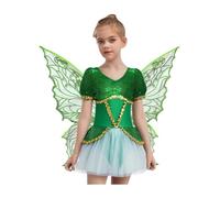 Runhomal Costume Halloween Bambini Ragazze Fata Vestiti Abito Brillante Farfalla Ali Abito Orlo Irregolare Costumi Spettacoli Scena 5-16 Anni Verde 11-12 anni