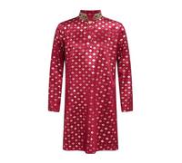 Runhomal Costume Halloween Bambino Ragazzo Ragazza Vestito Indiano Top Kurta In Raso Stampato Festa A Tema Carnevale 5-16 Anni Borgogna 11-12 anni