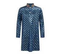 Runhomal Costume Halloween Bambino Ragazzo Ragazza Vestito Indiano Top Kurta In Raso Stampato Festa A Tema Carnevale 5-16 Anni Blu marino 7-8 anni