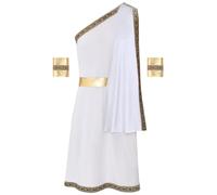 Runhomal Costume Romano Uomo Costume Dio Greco Toga Costume Imperatore Romano Uomo Greco Toga Roma Principe Re Halloween Carnevale Cosplay S-3XL Tipo F Bianco M